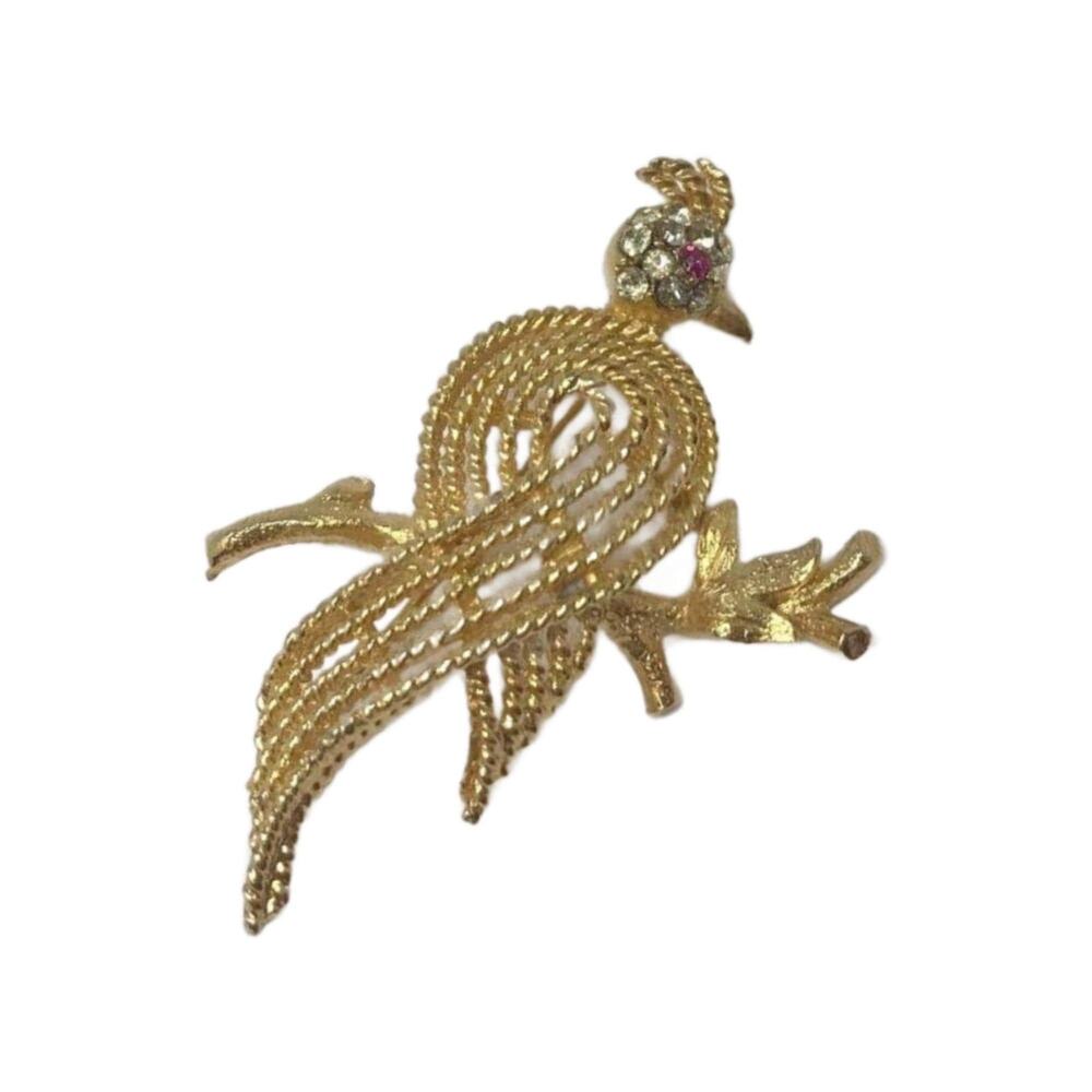 Vintage Gold Bird on a Branch Brooch by BSK